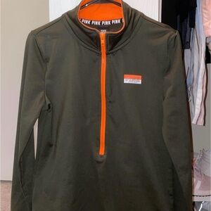 PINK Victoria's Secret Ultimate Olive Pullover with Orange Trim